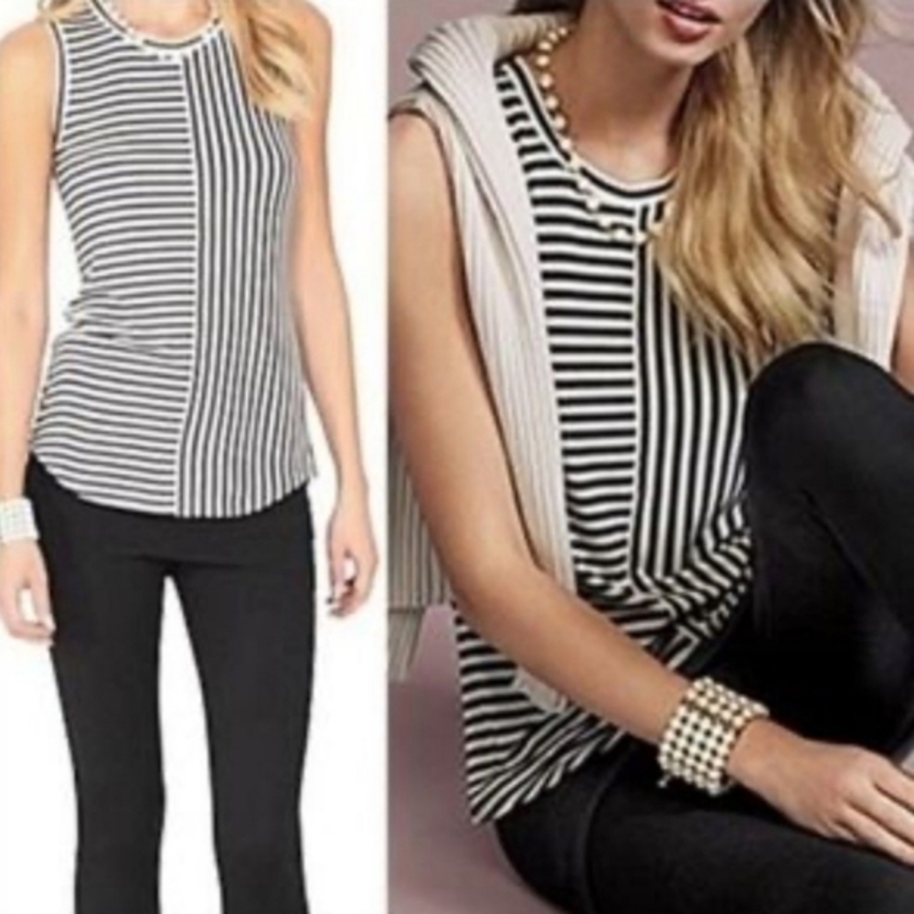Cabi Style 3417 London Striped Tank Top Dark Grey White Shirt Sz XS Soft Comfy‎